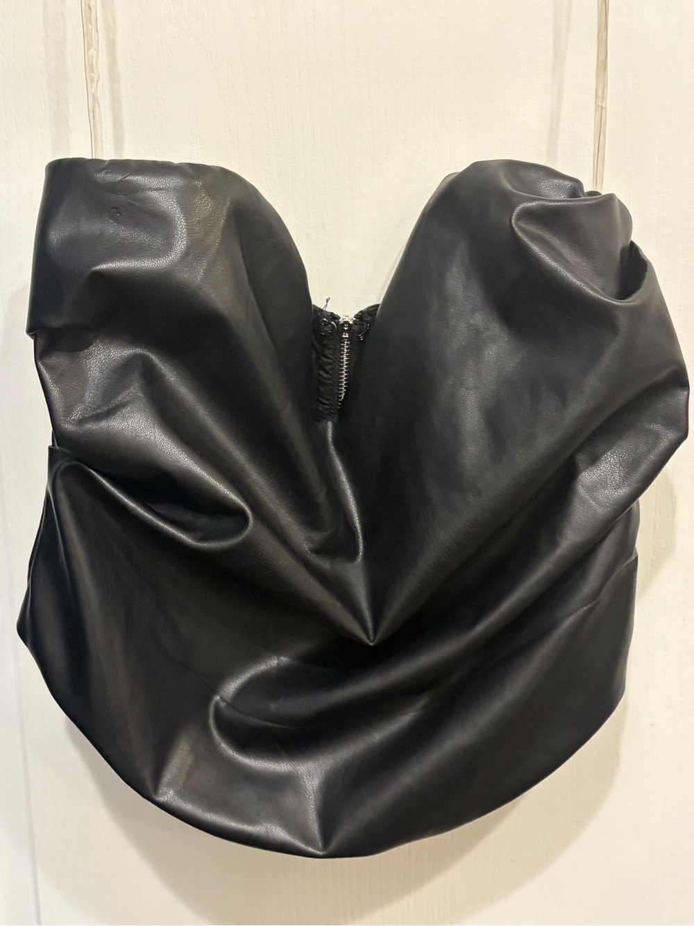 Fashion Nova Black Strapless Faux Leather Bustier Top